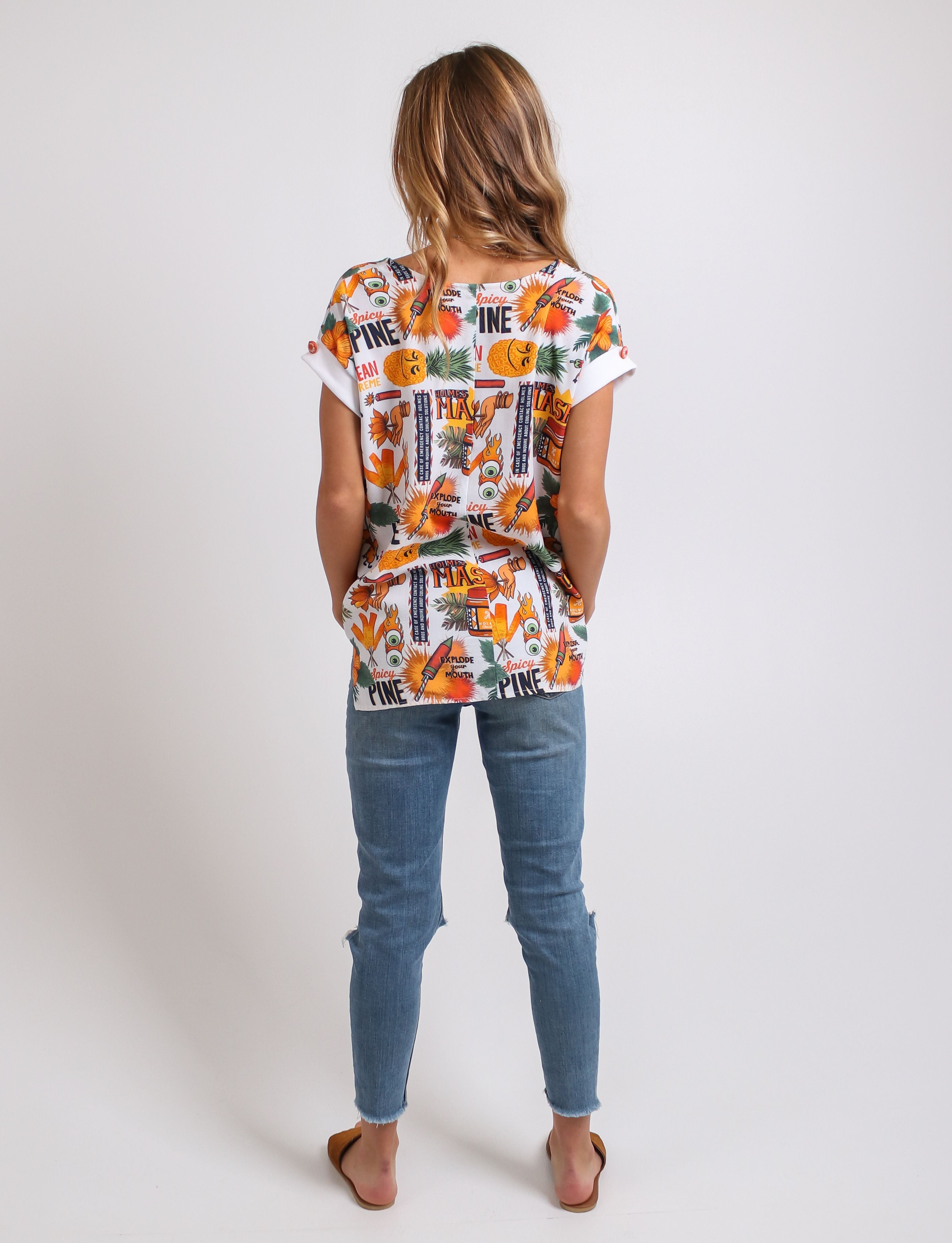 Damen Masala V Neck Viskose Top