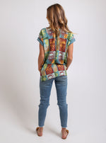 Damen Square Masks V Neck Viskose Top